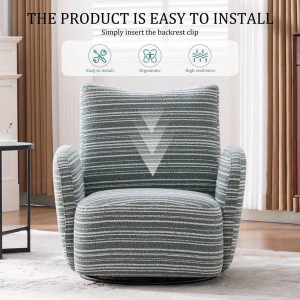 English Elm Modern Boucle 360° Swivel Leisure Chair with High‑Resilience Sponge, Supportive Curve, 550lb Capacity Mint Green W395P355484