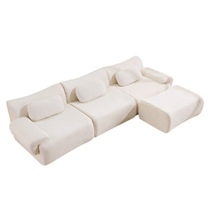 English Elm Modular Chenille Deep Seat Sectional Sofa with Bamboo Frame for Living Room Lounge White W1829S00068