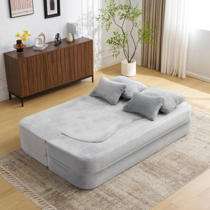 English Elm Queen Plush Floor Sofa Futon with 4 Pillows — Modern Foam Folding Couch Mattress for Living Room Guest Bedroom LIGHT GREY W3612P336072