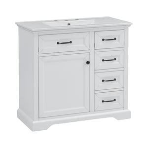 English Elm Christopher Knight Home® - 36" Bathroom Vanity with Ceramic Sink, Soft-Close Doors, 4 Drawers & Ample Storage, Freestanding White N759P223021K