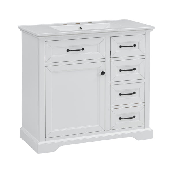 English Elm Christopher Knight Home® - 36" Bathroom Vanity with Ceramic Sink, Soft-Close Doors, 4 Drawers & Ample Storage, Freestanding White N759P223021K