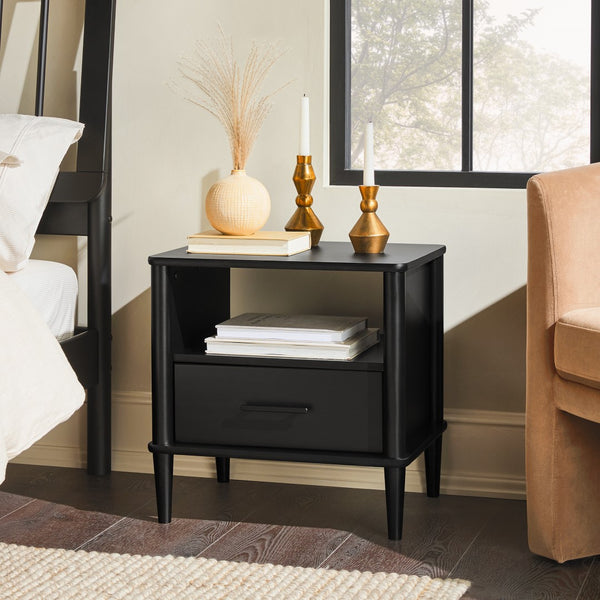 Spindle Mid-century Modern Nightstand with Drawer and Open Cubby for Stylish Storage Solutions