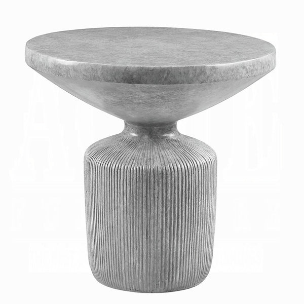 English Elm Weathered Grey End Table – Rustic Charm With Durable Fiber Concrete For Indoor & Outdoor Spaces B062P209095-GIGA