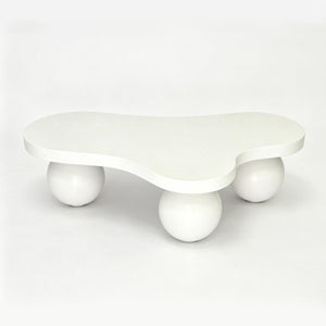 English Elm 46 Inch Cloud Shaped Coffee Table with Ash Veneer Top and Sculptural Sphere Legs White W3935S00007