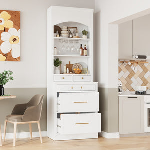 English Elm Modern Tall Kitchen Pantry Set of Two with Faux Marble Top and Glass Holders White SP000175AAK