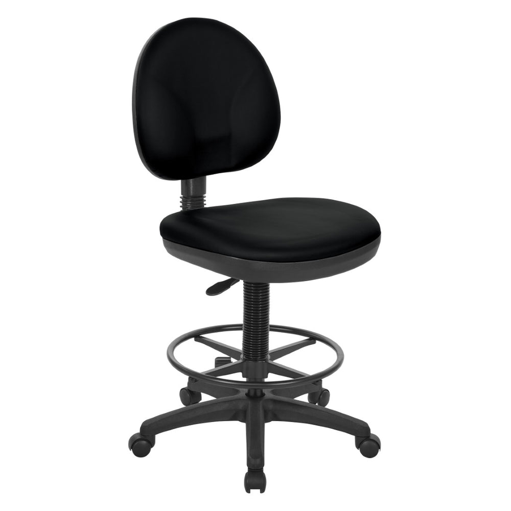 OSP Home Furnishings Sculptured Ergonomic Drafting Chair with Lumbar Support Padded Seat and Adjustable Footring Black DC550-R107