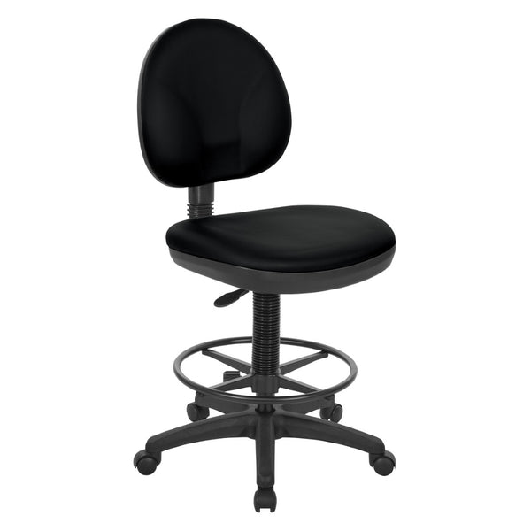 OSP Home Furnishings Sculptured Ergonomic Drafting Chair with Lumbar Support Padded Seat and Adjustable Footring Black DC550-R107