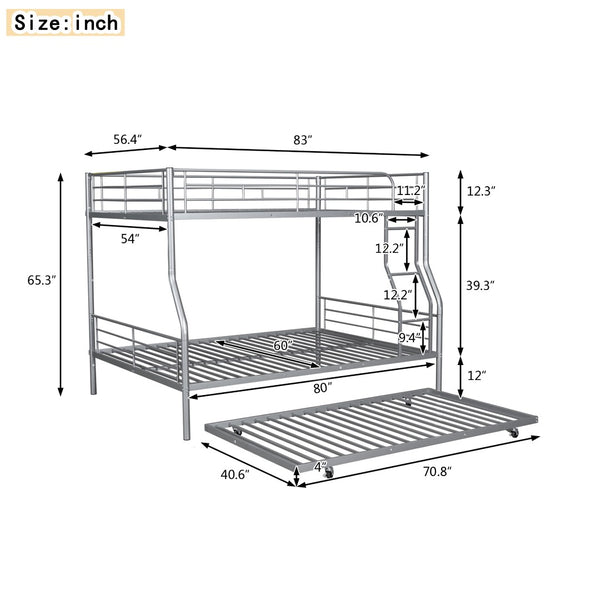 English Elm Full Xl Over Queen Iron Bunk Bed with Trundle Three Sleeping Surfaces Chrome Frame LT000259AAN