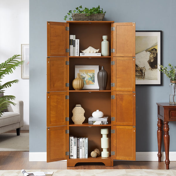 English Elm 72.4" Tall Storage Cabinet with 8 Doors and 4 Shelves, Smooth Surface, Vintage Handles, Sturdy Base and Hinge Oak W2275P269080