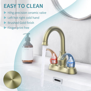 English Elm Bathroom Faucet 2-Handle Brushed Gold - 360° Spout, Crescent Moon Design, Easy Installation Kit Included T3177P277486
