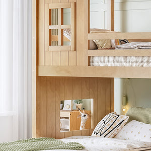 English Elm Twin Over Full Playhouse Bunk Bed with Slide Ladder Storage Shelves and Wardrobe W5305S00040