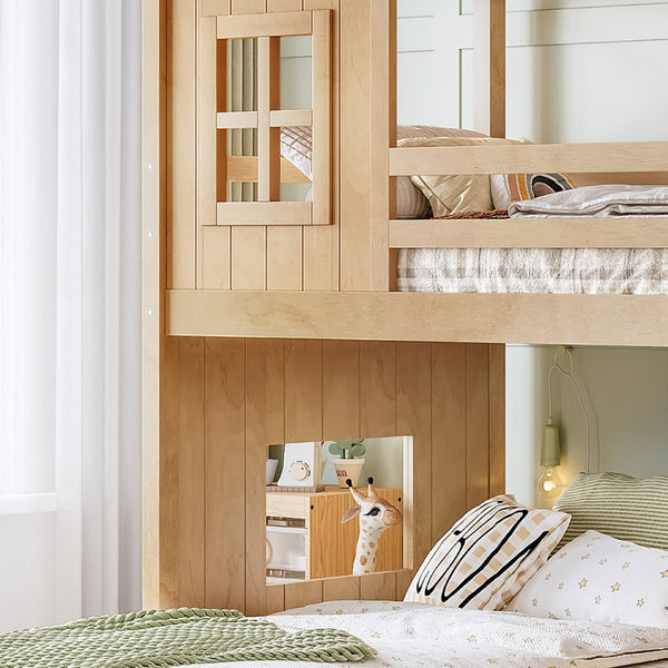 English Elm Twin Over Full Playhouse Bunk Bed with Slide Ladder Storage Shelves and Wardrobe W5305S00040