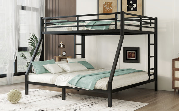 English Elm Metal Queen Over King Bunk Bed – Heavy-Duty, Space-Saving Design For Teens & Adults, Black Finish W1580S00072