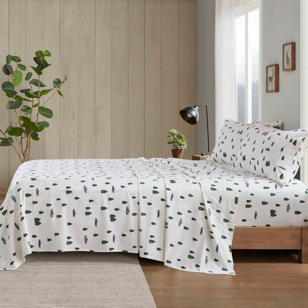 English Elm 4 Pcs Queen Sheet Set - Cozy Cotton Flannel With Charming Green Trees & Trucks Print For Comfort B035P319768