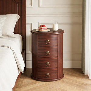 English Elm Wood Round Nightstand Four Drawer Solid Mid Century Modern Bedside Storage Table T3971P451421