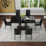 English Elm 7-Piece Faux Marble Dining Table Set, Glass Rectangular Kitchen Table For 6-8, Modern Black Faux Marble Dining Room Table With Mdf Base, Dining Table & 6 Chairs