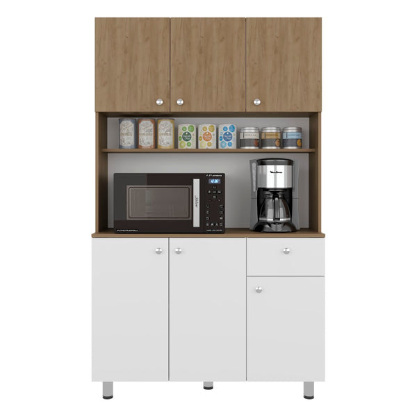 English Elm Lehr Tall White Pantry Cabinet with Six Doors One Drawer and Vertical Kitchen Storage B097S00250