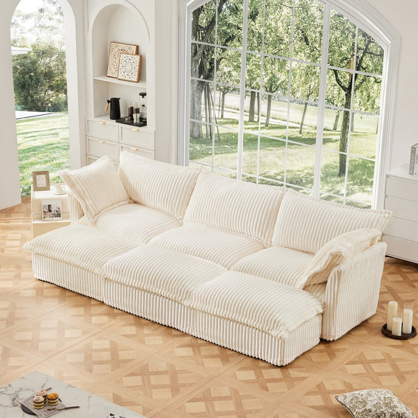 English Elm Living Room Sofa - Versatile 3-Seater Slipcovered Sofa With Ottomans, Soft Corduroy, Easy Care! W3041S00138