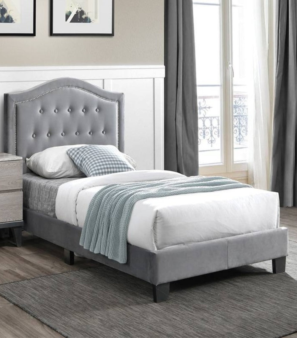 English Elm European Twin Bed Velvet Button Tufted Headboard Platform Frame for Bedroom B011P415154