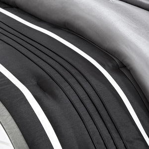 JLA Home Madison Park - 7 Piece Comforter Set with Faux-Silk Pintuck Design, Embroidered Pillows & Black Bedskirt for Timeless Luxury 104 L x 92 W x 1.5H MP10-949