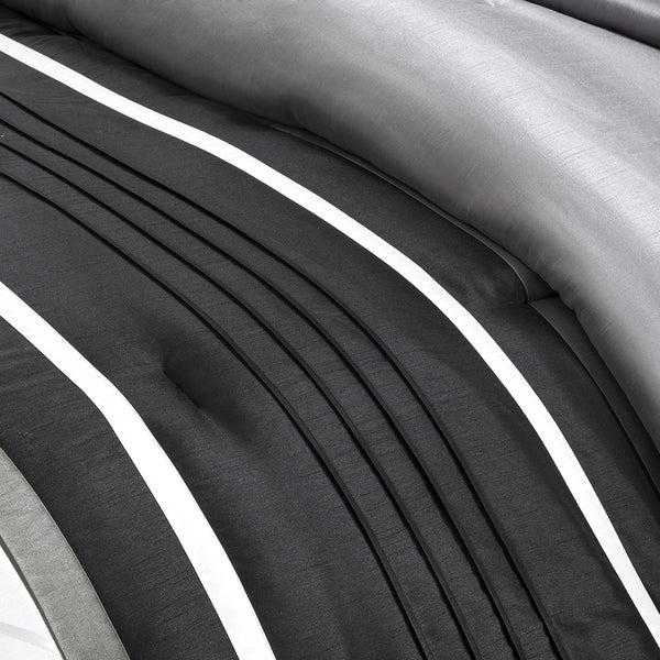 JLA Home Madison Park - 7 Piece Comforter Set with Faux-Silk Pintuck Design, Embroidered Pillows & Black Bedskirt for Timeless Luxury 104 L x 92 W x 1.5H MP10-949