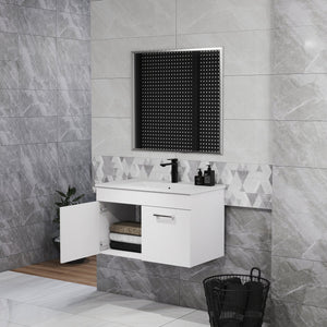 English Elm 32-Inch Bathroom Vanity Combo With Mirror & Sink - Wall-Mounted, Soft-Close Doors, Glossy White Finish W3151S00027