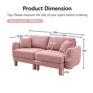 English Elm Boucle 2-Seater Loveseat Sofa With Chic Shell Armrests & Soft Pink Upholstery For Cozy Spaces W3041S00290