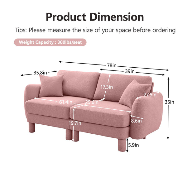 English Elm Boucle 2-Seater Loveseat Sofa With Chic Shell Armrests & Soft Pink Upholstery For Cozy Spaces W3041S00290