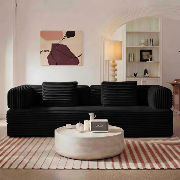 English Elm Compression Corduroy Modular Floor Sofa Sleeper Loveseat Tatami Sectional for Living Room Black W1919P414125