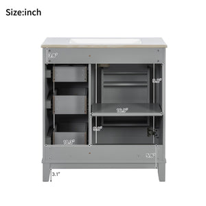 English Elm 30-inch Modern Bathroom Vanity with Ceramic Basin, Rubberwood Frame, Soft-Close Drawers & Organized Storage Grey N729P290689E