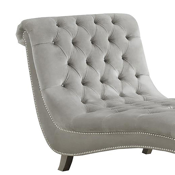 English Elm Emilia Glam Grey Velvet Tufted Chaise Lounge with Crystal Button Tufting & Nailhead Trim, Luxurious 38"H B062P340746