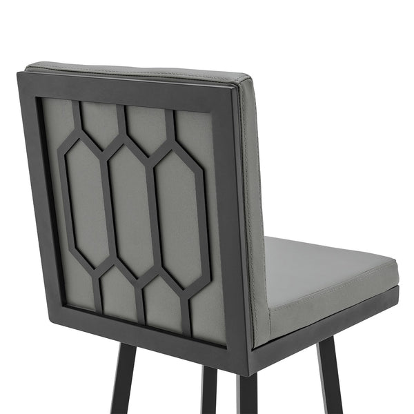 English Elm Alure 30" Swivel Barstool - Modern Black Metal Frame With Gray Faux Leather For Chic Spaces B2736P268549