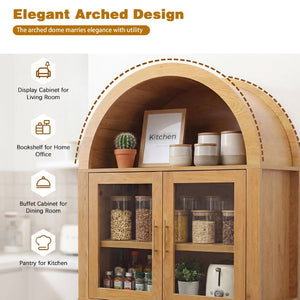 English Elm 71" Arched Glass Barn Door Pantry Cabinet Farmhouse Mdf Storage for Kitchen Dining Oak W2917S00017
