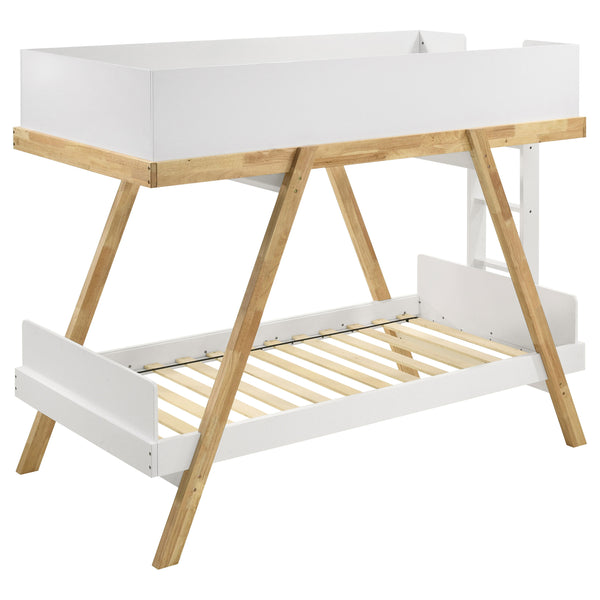 English Elm Hicks Twin-Over-Twin Bunk Bed White Wood Frame with Encircled Upper Bunk, Ladder for Sleepovers and Guests B062S01107