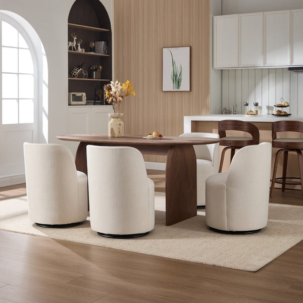 English Elm Set Swivel Barrel Accent Chair Armless Linen Upholstered Compact Seat for Dining Vanity Bedroom Beige W3244P454053