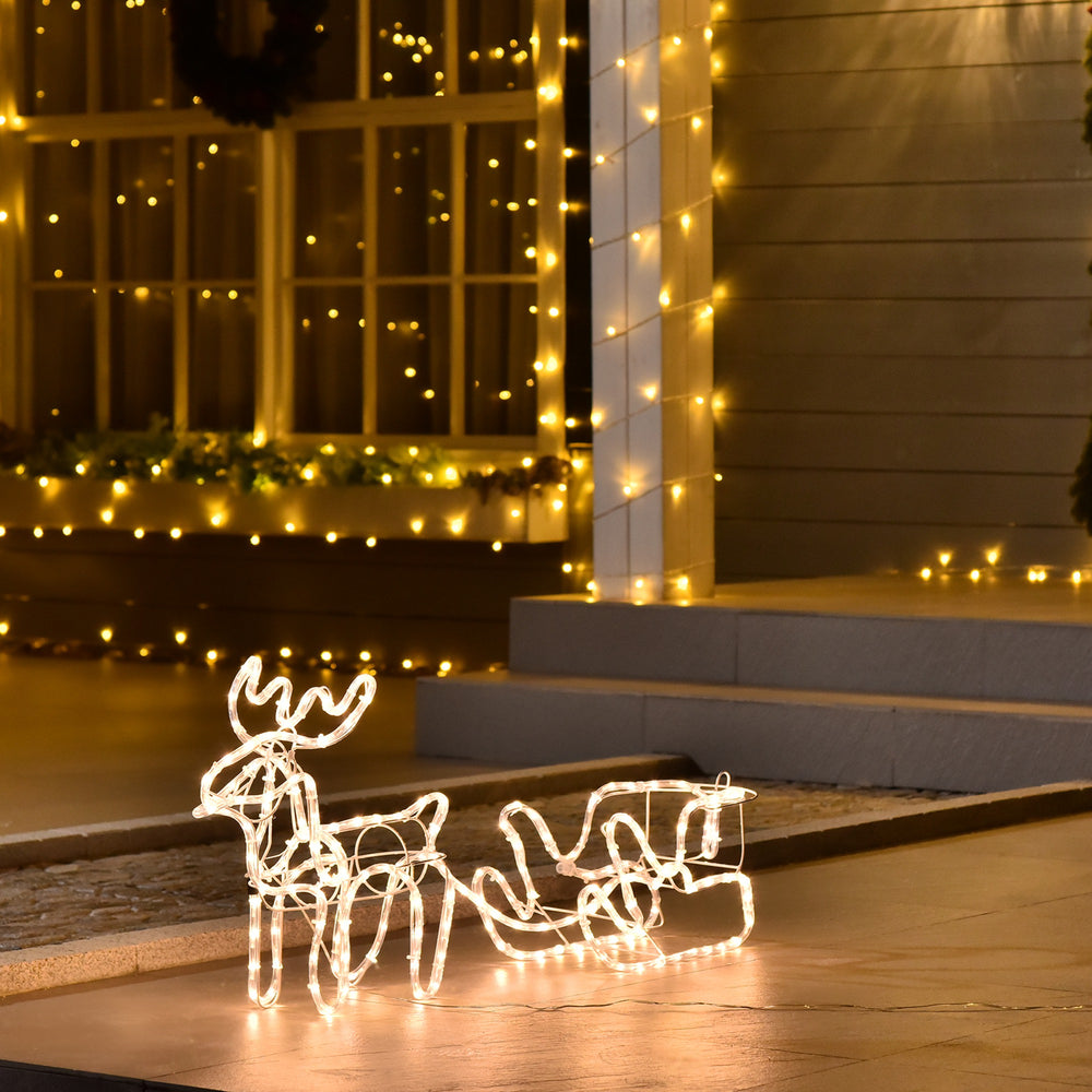 English Elm Outsunny LED Reindeer & Sleigh Outdoor Decoration with 192 Warm Lights, Steel Frame, IP44 Waterproof (90) W2225P173953