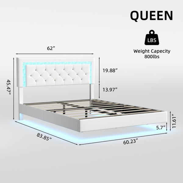 English Elm Queen Platform Bed Pu Leather Tufted Headboard Rgb Led Floating Frame Modern W3107P419174