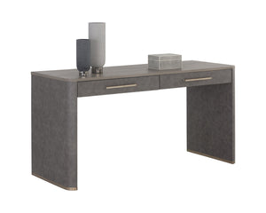 Sunpan Altman Retro-Inspired Desk with Soft-Closing Drawers and Dark Grey Oak Veneer Top for Stylish Offices