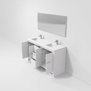 English Elm White Double Bath Vanity With White Quartz Top, Gun Metal Faucet, 55-Inch Mirror & Ample Storage B2731S01735-GIGA