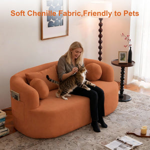 English Elm Loveseat Chenille Upholstered Sofa Compact Foam Seating for Small Apartments and Dens Orange W5385P454893