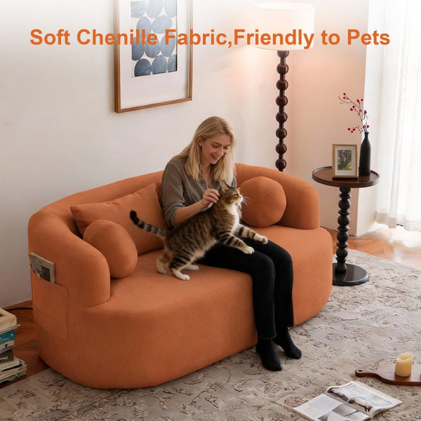English Elm Loveseat Chenille Upholstered Sofa Compact Foam Seating for Small Apartments and Dens Orange W5385P454893