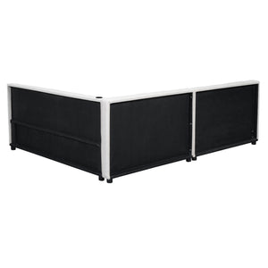 English Elm Upholstered Full Platform Bed with USB Ports and LED Accent, Linen Upholstery, Sturdy 600lb Capacity Beige GX000556AAA