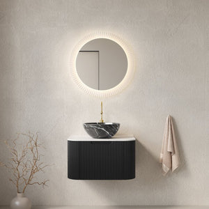 English Elm Dina Floating Bathroom Vanity with Sintered Stone Top and Crystal Glass Basin White+Black W2615S00263