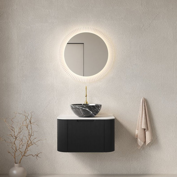 English Elm Dina Floating Bathroom Vanity with Sintered Stone Top and Crystal Glass Basin White+Black W2615S00263