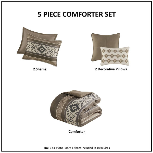 English Elm 5 Stripe Herringbone Comforter Set with Throw Pillows Full/Queen — Southwestern Striped Microfiber Cozy Brown 23.82 L x 19.29 W x 11.02 H B035P266667