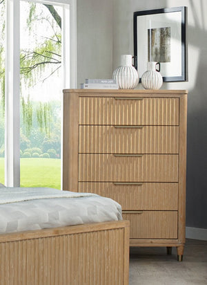 English Elm Modern Streamlined Chest with Engineered Stone Top and Brass Hardware — Ample Storage, Sleek Urban Style Natural Wood 39.5 L x 21.75 W x 52 H B2741P367179