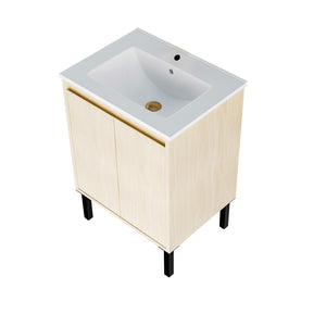 English Elm 24 Inch Bathroom Vanity – Modern Floating Design With Ample Storage, Warm Oak Finish For Any Decor W3520P349557