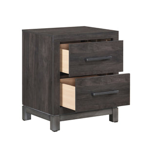 English Elm Modern Zephyr Nightstand with 2 Drawers, Dark Gray Faux Wood, Antique Silver Accents, 20"x17"x24.5" B011P255194