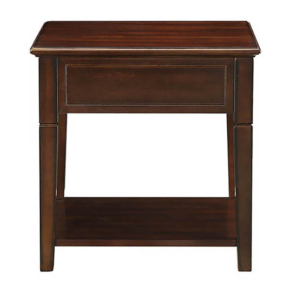 English Elm Walnut End Table with Drawer and Lower Shelf — Classic Wood Top, Tapered Legs, Durable Farmhouse Accent B062P189244