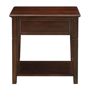 English Elm Walnut End Table with Drawer and Lower Shelf — Classic Wood Top, Tapered Legs, Durable Farmhouse Accent B062P189244